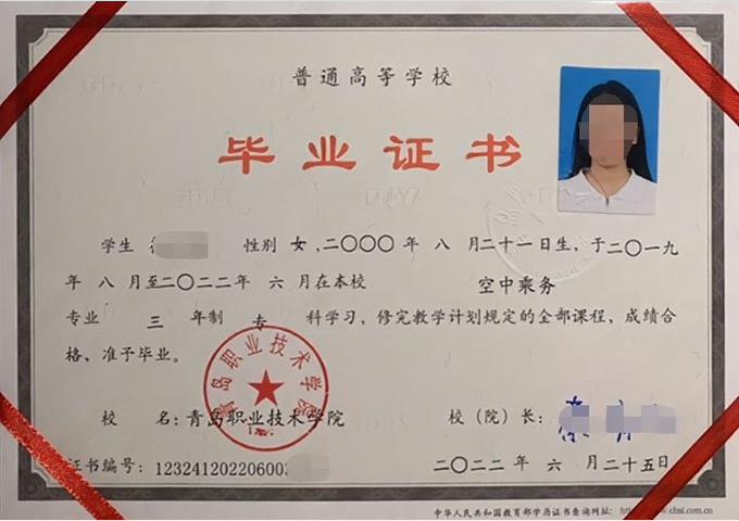 鹿城青岛职业技术学院毕业证样本图片